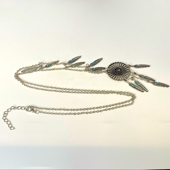 3/$25 Boho Long Feather Tassels Silver Necklace - Picture 3 of 3